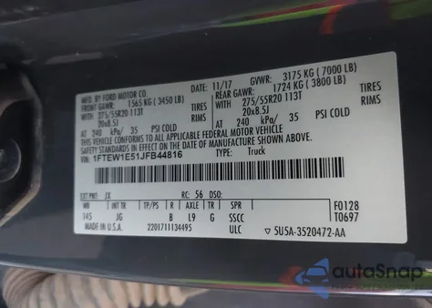 2018 Ford F-150 Xl from USA, damaged, VIN 1FTEW1E51JFB44816